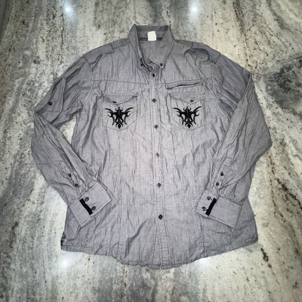 Y2K Eighty Eight Button Down Short Grunge Rock Men's Sz XXL* Stripe Embroidered